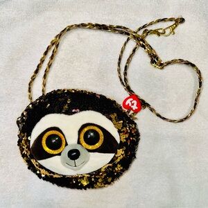 Ty Beanie Boos Dangler Sloth Sequin Crossbody Bag - Gold Brown